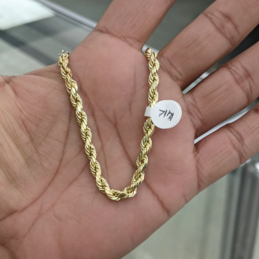 14kt Real Gold Rope Bracelet 5mm 8 Inch - Picture 6 of 9